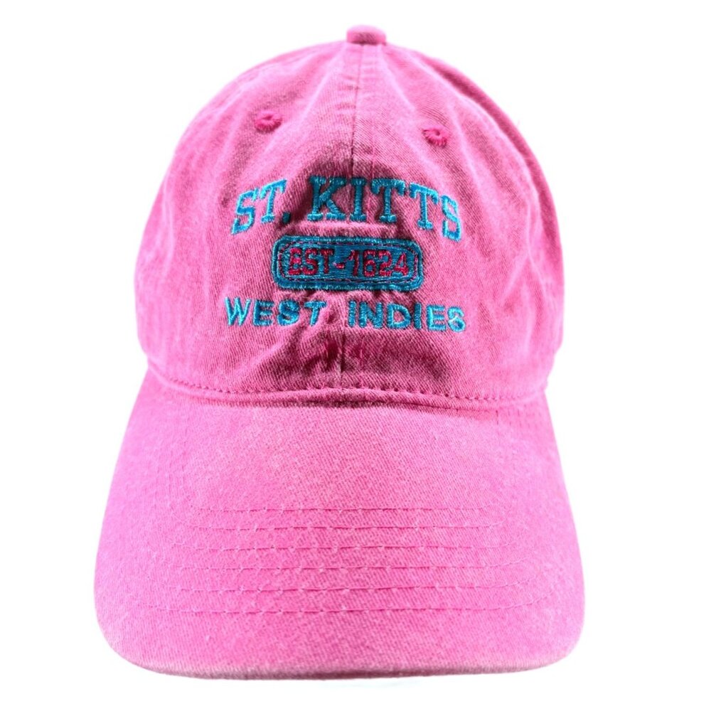 St Kitts West Indies Pink Denim Embroidered Strapback Hat Outback America‎